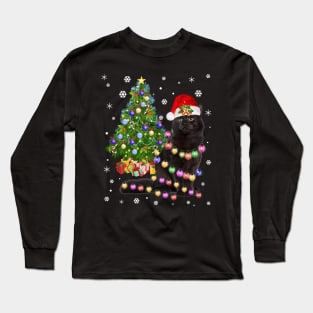 Black Cat christmas light tshirt funny cat lover christmas Long Sleeve T-Shirt